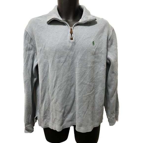 Vintage Polo Ralph Lauren Sweater Mens Medium Blue Long Sleeve 1/4 Zip Pony Logo - Picture 1 of 8